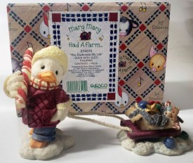 Enesco Mary Mary Had A Farm #274070 1997 "You Duckorate My Life" Duck With Sled Figurine