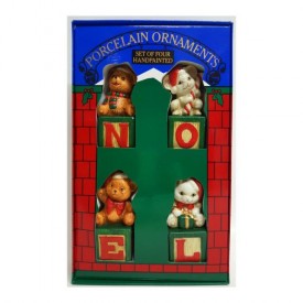 May Stores Animals On Baby Blocks That Spell NOEL Ornament Set of 4 Style 38867