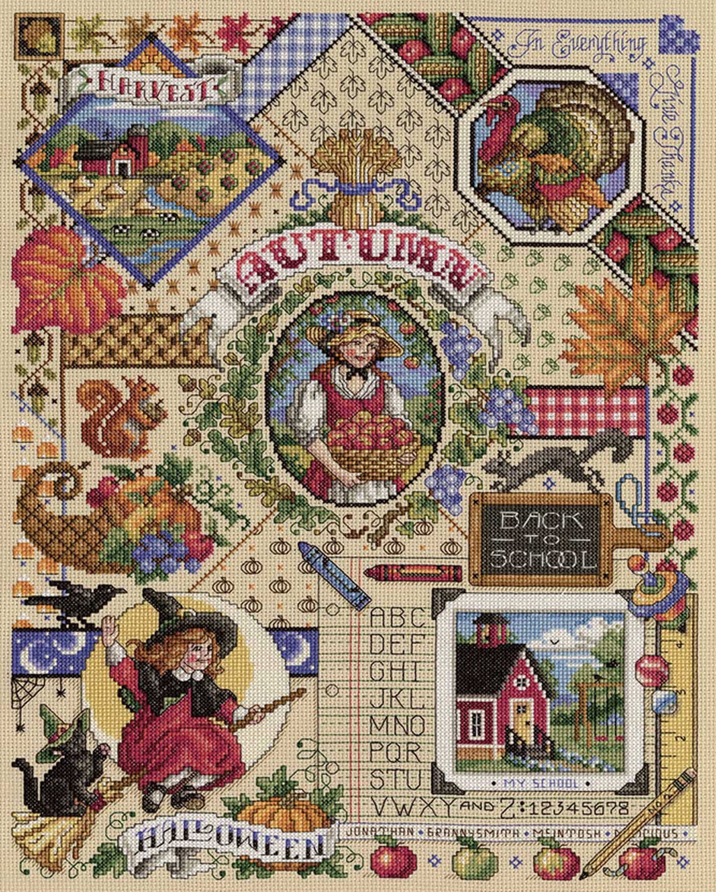 White Mountain Puzzles AUTUMN CROSS STITCH 1000 Piece Puzzle 24" x 30