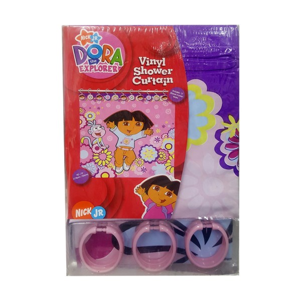 Dora The Explorer Vinyl 70 x 72 Shower Curtain, Includes 12 Plastic Curtain Hooks By Jay Franco