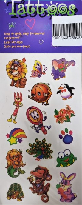 Children's 16 Temporary Tattoos - Sports, Animals, Mermaid, Pawprint