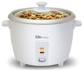 Elite Cuisine ERC-008 Maxi-Matic 16 Cup Rice Cooker with Glass Lid, White