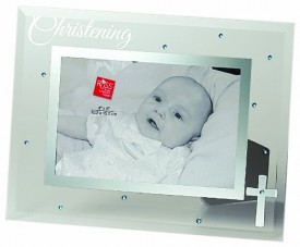 Russ Berrie Small Blessings Christening Glass Photo Frame, Blue