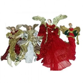 Beautiful Fabric Angels Hanging Holiday Decor Set of 4