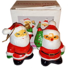 Hand Painted Fine Porcelain Santa Ornament Set of 2