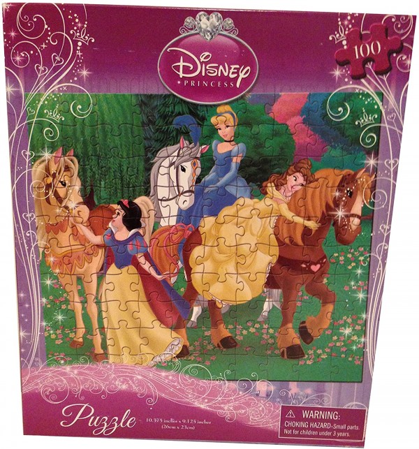 Disney Princess(3) Puzzle - 100 Pieces - 10" X 9 " - Belle, Cinderella, Snow White with Horses