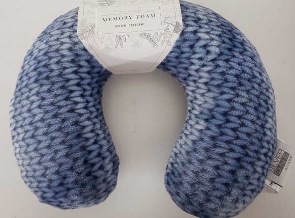 SILVER ONE Soft Memory Foam Travel Airplane Neck Pillow Comfortable Cushion Provides Relief - Blue Herringbone