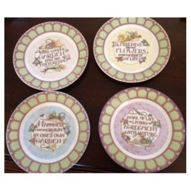 Enesco Mary Engelbreit Set of 4 Dessert Plates RARE Garden 'Breit