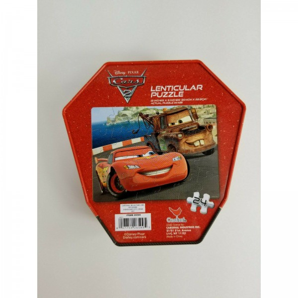 Cardinal Disney Pixar Cars 2 Lightning McQueen & Tow Mater 24 Piece Lenticular Puzzle In Tin