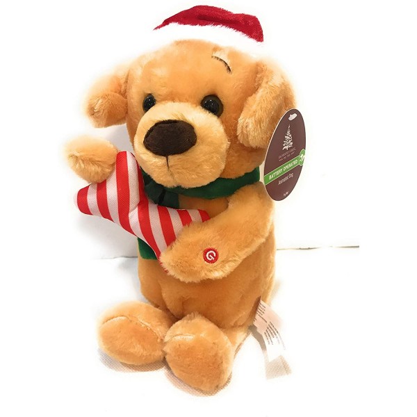 Enchanted Forest Animated Plush 12" Plush Dog in Santa Hat with Bone Singing Jingle Bells While chomping Bone