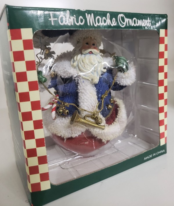 Vintage Design Fabric Mache Roly Poly Fabric Mache Ornament Old World Santa 5.5 Inch