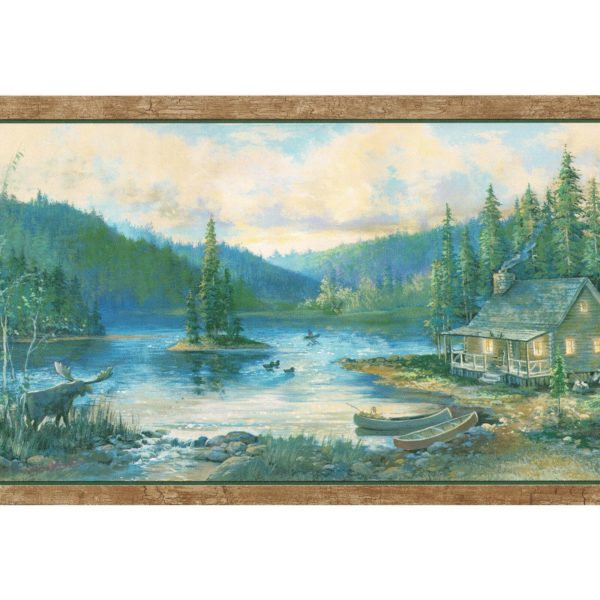 Chesapeake Expressions SB10091B Echo Lake Hunting Cabin Wallpaper Border, Brown Trim