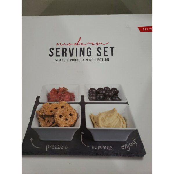 Tapas O' dourves Modern Serving Set Slate & Porcelain Collection Set of 5