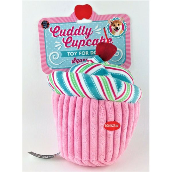 Dog Toy Large Pink Cuddly Cupcake Plush w Squeaker 8" Tall