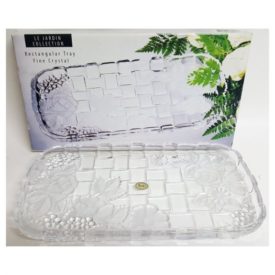 Studio Silversmiths Le Jardin Collection Rectangular Basket Weave Tray Fine Crystal Glass