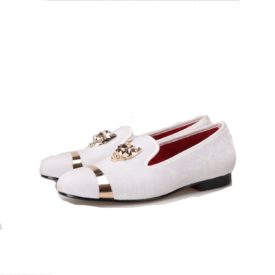 HI&HANN White Loafers Men Velvet Shoes with Gold Tiger Men Dress Shoe Size 14