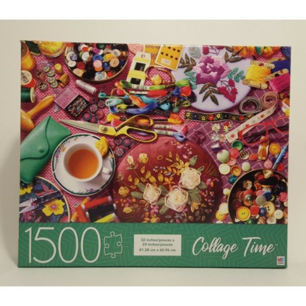 Milton Bradley Hasbro Embroidery Table 1500 Piece Jigsaw Puzzle Collage Time