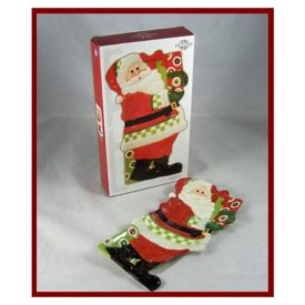 2008 Hand Painted Fitz &Floyd Ceramic Santa Holiday Cheer Elongated Serving Tray