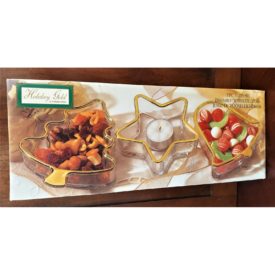Holiday Gold by Indiana Glass Christmas Candy Serving Dish/Candle Holder Set of 3 Clear