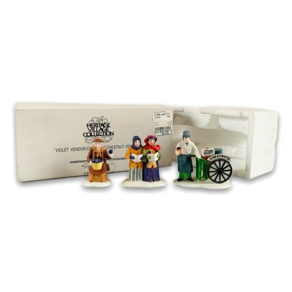 Dept 56 Heritage Village Accessory Violet Vendor/Carolers/Chestnut Vendor Set of 3 Figurines 5580-8