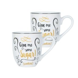 Fitz and Floyd Give Me Some Sugar! Holiday Coffee Cake Mug, Set of 2, White