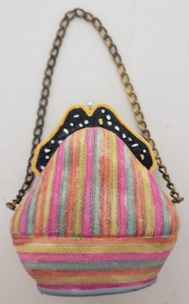 Miniature Purse Figurine - Multi Colored Stripes Gold Chain Strap