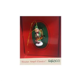 Vintage 1989 Enesco Small Wonders Pewter Angel Classics Miniature Ornament - Green & Pink Cloak