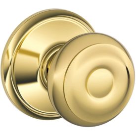 Schlage F10VGEO605 Georgian Door Knob Hall & Closet Passage Lock, Pack of 1, Bright Brass