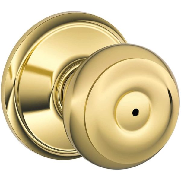 Schlage F40VGEO605 Georgian Door Knob Bed & Bath Privacy Lock, Bright Brass