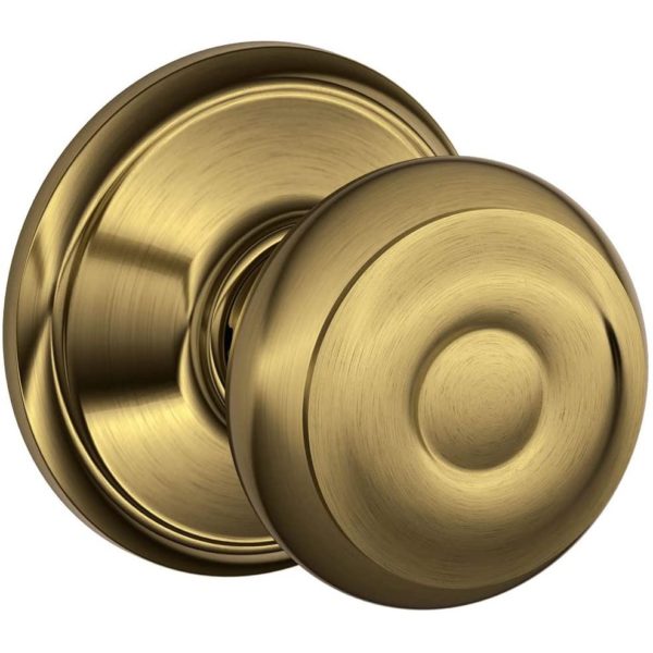 Schlage F10VGEO609 Georgian Door Knob Hall & Closet Passage Lock, Pack of 1, Antique Brass