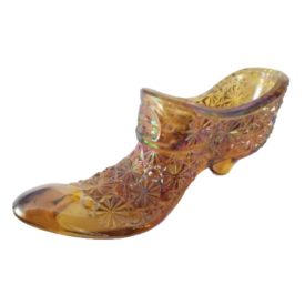 Vintage Collectible L E Smith Daisy & Button Iridescent Brown Art Glass Slipper