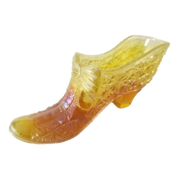 Vintage Collectible Boyd Daisy & Button Yellow Amber Iridescent Art Glass Slipper