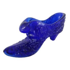 Vintage Collectible Daisy & Button Cobalt Blue Art Glass Slipper