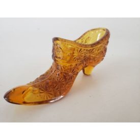 Vintage Collectible Daisy & Button Amber Brown Art Glass Slipper