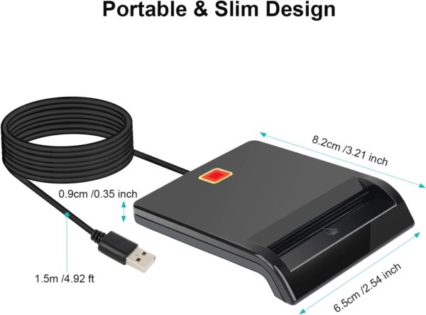 MMUSC CAC Card Reader Military, CAC Reader, Smart Card Reader DOD Military USB Common Access CAC, Compatible with Windows, Mac OS and Linux, Plug N Play, Compatible with Smart Chip Cards , Black