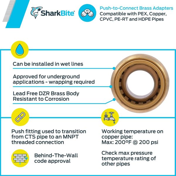 SharkBite 3/4 in. Push x 3/4 in. Dia. MPT Brass Connector U134LFA-Pack of 1