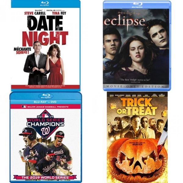 DVD Assorted Movies Blu-ray 4 Pack Fun Gift Bundle: Date Night  The Twilight Saga: Eclipse  2019 World Series Champions: Washington Nationals  Trick or Treat  +  Combo Pack