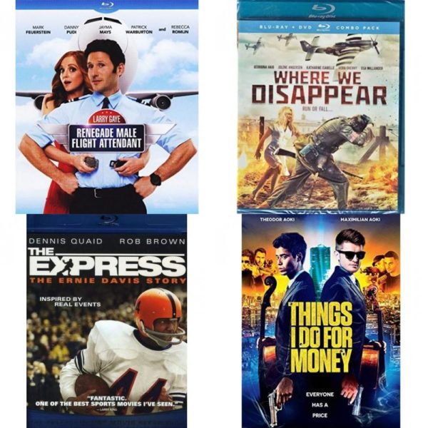 DVD Assorted Movies Blu-ray 4 Pack Fun Gift Bundle: Larry Gaye//Renegade Male Flight Attendant  Where We Disappear {Cobo  / }  The Express  Things I Do For Money  +  Combo Pack