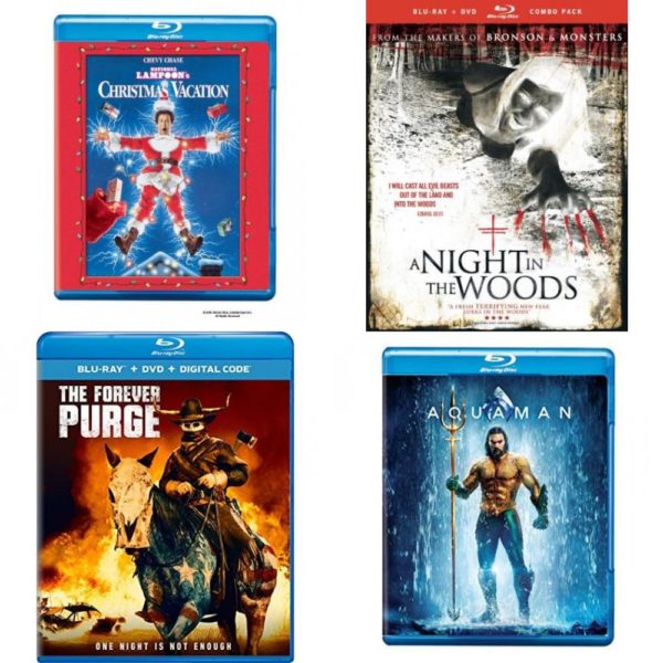 DVD Assorted Movies Blu-ray 4 Pack Fun Gift Bundle: National Lampoon's Christmas Vacation  A Night in the Woods BD+ Combo  The Forever Purge - Blu-ray +  + Digital  Aquaman