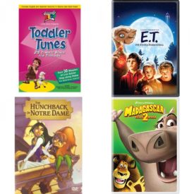 DVD Children's Movies 4 Pack Fun Gift Bundle: Toddler Tunes, E.T. The Extra-Terrestrial, The Hunchback of Notre Dame, Madagascar: Escape 2 Africa