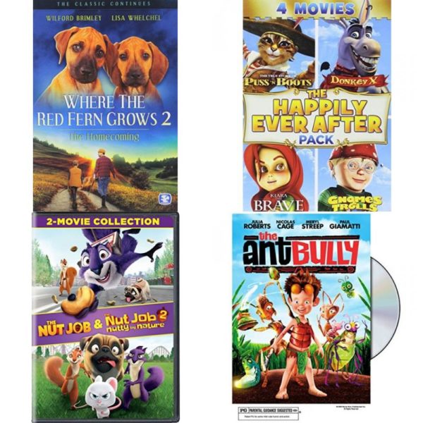 DVD Children's Movies 4 Pack Fun Gift Bundle: Where the Red Fern Grows 2, Happily Ever After Quad, the, The Nut Job / The Nut Job 2: Nutty by Nature 2-Movie Collection, The Ant Bully Widescreen Edition