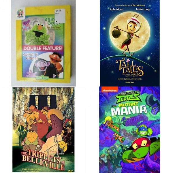 DVD Children's Movies 4 Pack Fun Gift Bundle: Double Feature: 2 Disk Set: Sesame Street: Being Green/ Count It Higher, TALL TALES ANIMATED MOVIE, TRIPLETS OF BELLEVILLE, Rise of the Teenage Mutant Ninja Turtles: Mutant Mania