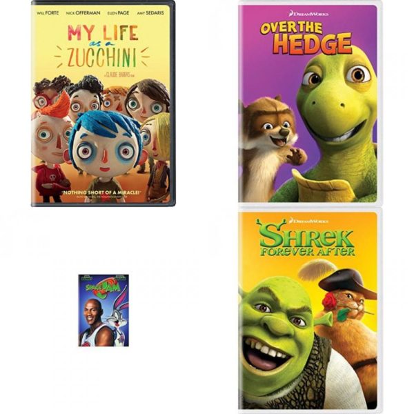 DVD Children's Movies 4 Pack Fun Gift Bundle: My Life as a Zucchini, Over the Hedge, Space Jam, Shrek Forever After