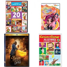 DVD Children's Movies 4 Pack Fun Gift Bundle: PBS KIDS: 20 Music Tales, Rainbow Rangers: I Heart Unicorns, BEAUTY AND THE BEAST, Curious George 30-Story Collection