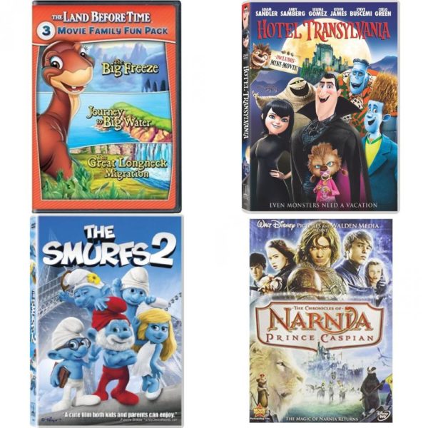 DVD Children's Movies 4 Pack Fun Gift Bundle: The Land Before Time VIII-X 3-Movie Family Fun Pack (The Big Freeze / Journey to Big Water / The Great Longneck Migration), Hotel Transylvania, The Smurfs 2, The Chronicles of Narnia: Prince Caspian