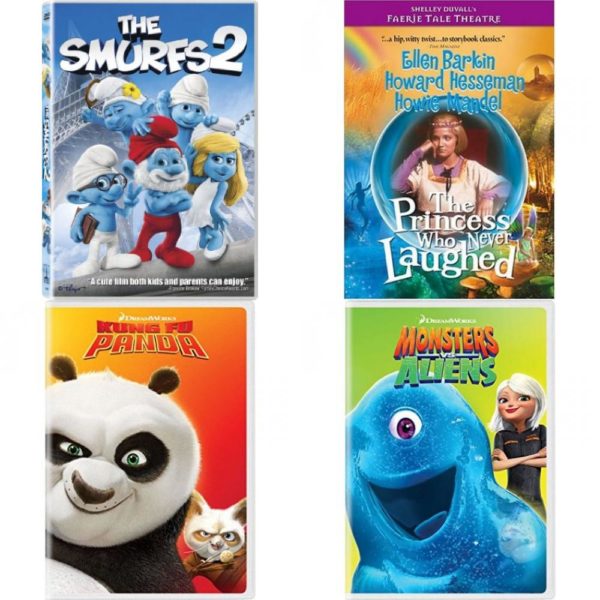 DVD Children's Movies 4 Pack Fun Gift Bundle: The Smurfs 2, Faerie Tale Theatre - The Princess Who Had Never Laughed, Kung Fu Panda, Monsters vs. Aliens