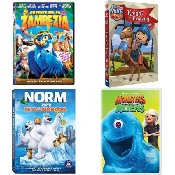 DVD Children's Movies 4 Pack Fun Gift Bundle: Adventures in Zambezia, Mike the Knight: Knight in Training, Norm of the North: Keys to the Kingdom, Monsters vs. Aliens