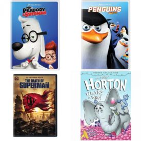 DVD Children's Movies 4 Pack Fun Gift Bundle: Mr. Peabody & Sherman, Penguins of Madagascar, DCU: The Death of Superman, HORTON HEARS A WHO - DR SUESS