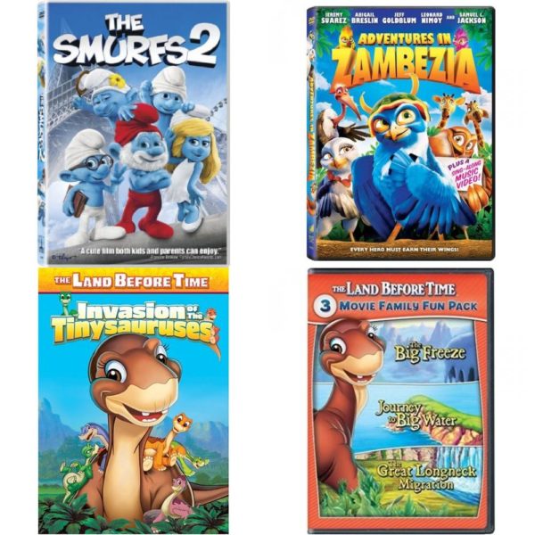 DVD Children's Movies 4 Pack Fun Gift Bundle: The Smurfs 2, Adventures in Zambezia, The Land Before Time XI - The Invasion of the Tinysauruses, The Land Before Time VIII-X 3-Movie Family Fun Pack (The Big Freeze / Journey to Big Water / The Great Longneck Migration)