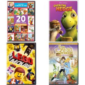 DVD Children's Movies 4 Pack Fun Gift Bundle: PBS KIDS: 20 Music Tales, Over the Hedge, The Lego Movie, The Swan Princess - The Mystery Of The Enchanted Treasure